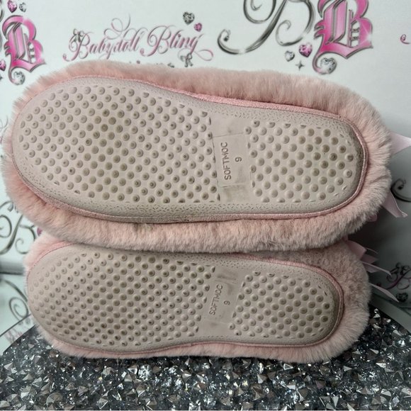 Slippers bows π coquette furry fuzzy soft fur booties π soft plush lounge pink - Picture 2 of 7